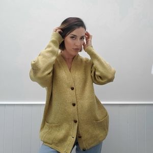 VINTAGE 100% Wool Mustard Yellow Knit Cardigan